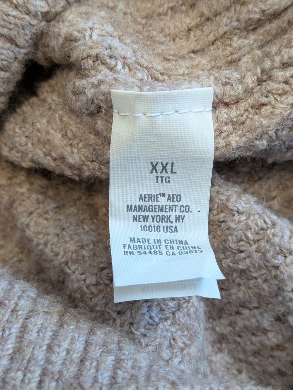 aerie Beige Taupe V-Neck Hooded Waffle Knit Sweater - Picture 7 of 8